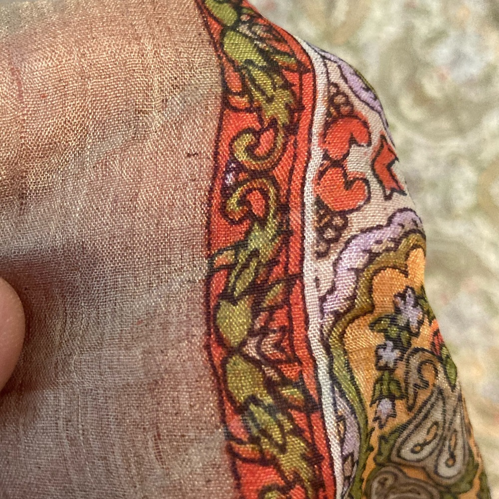 Vintage Large 100% Fine Silk Scarf 36”x 36” Pink Mauve Border Orange Paisley